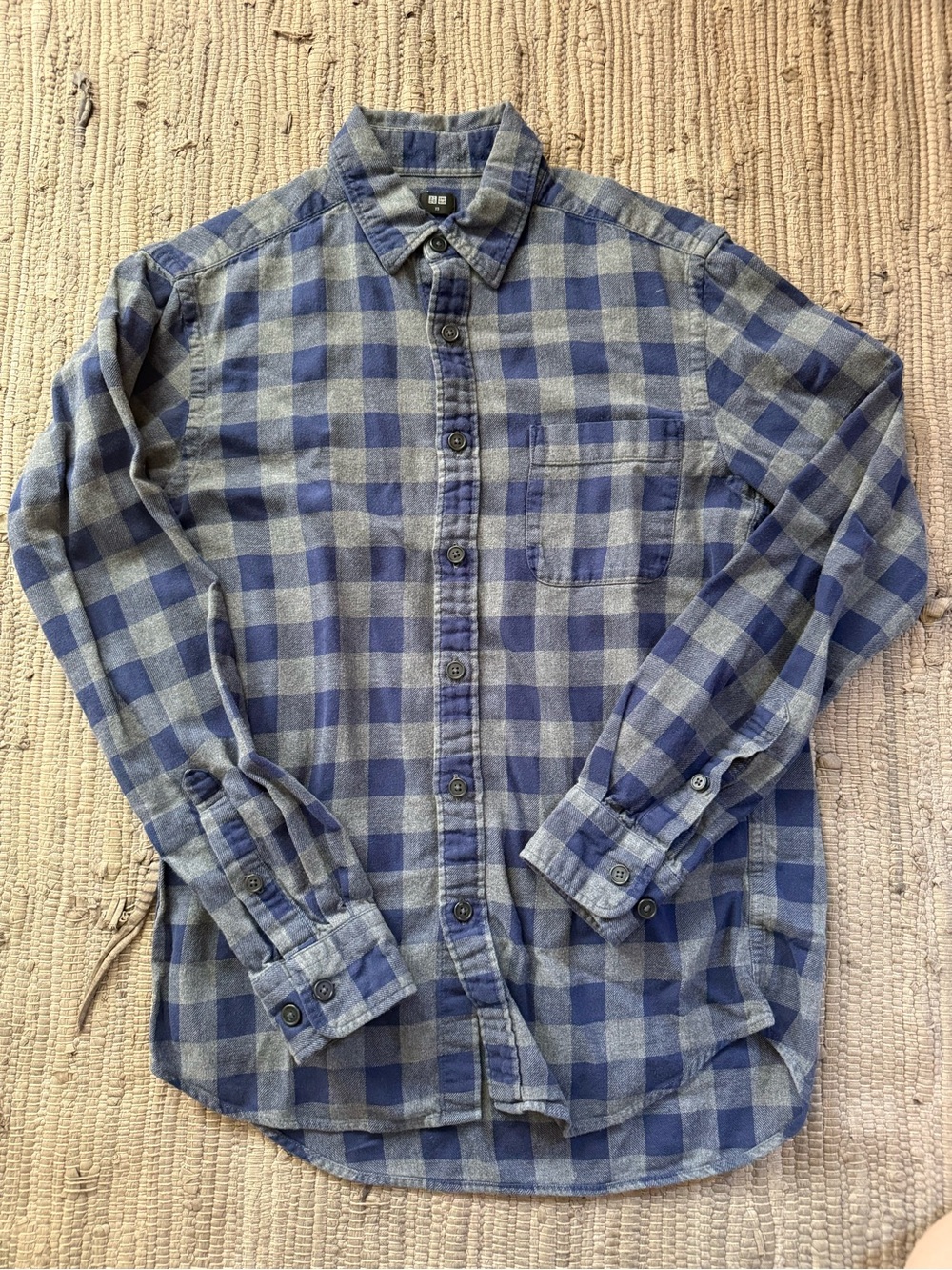 Uniqlo Blue and Gray Plaid Long-Sleeve Button-Down Shirt